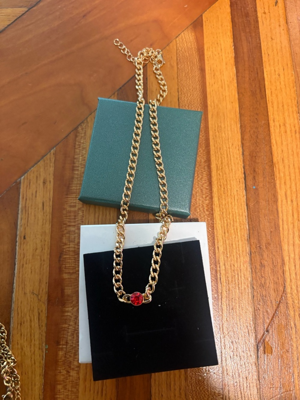 Gold Chain Necklace with Red Gem Pendant - Women Jewelry